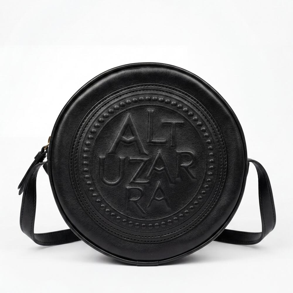 Altuzarra Medallion Coin Crossbody Bag Black Genuine Leather Embossed Logo